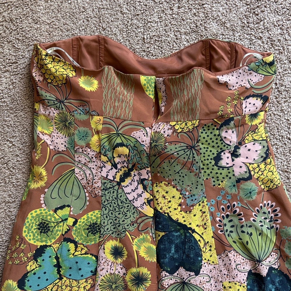 #227 Nanette Lepore Brown, Green & Turquoise Floral Midi Dress - Picture 6 of 8